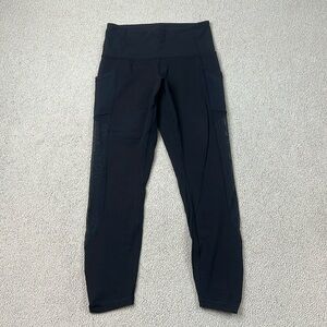 Lululemon Leggings Black Mesh Paneling with Ruche Ankle Seams Womens Size 8 Yoga